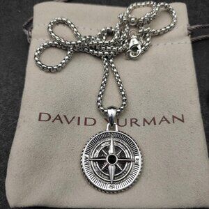 David Yurman Men's Sterling Silver 35mm Maritime Compass Pendant w/ 22" DY chain
